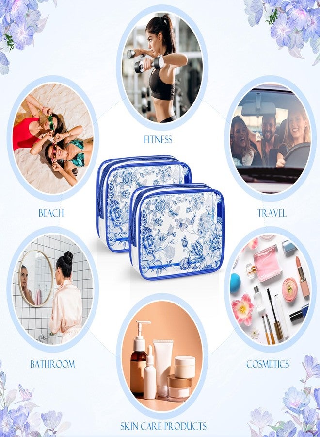 مجموعة سيل تراينجل من 10 حقائب مستحضرات تجميل شفافة مزينة بالزهور، مصنوعة من مادة PVC، مقاومة للماء، لتنظيم أدوات السفر، مثالية لحفلات الزفاف وأعياد الميلاد وحفلات استقبال المولود، هدية رائعة للنساء والممرضات ووصيفات العروس (أزرق). - Image 5